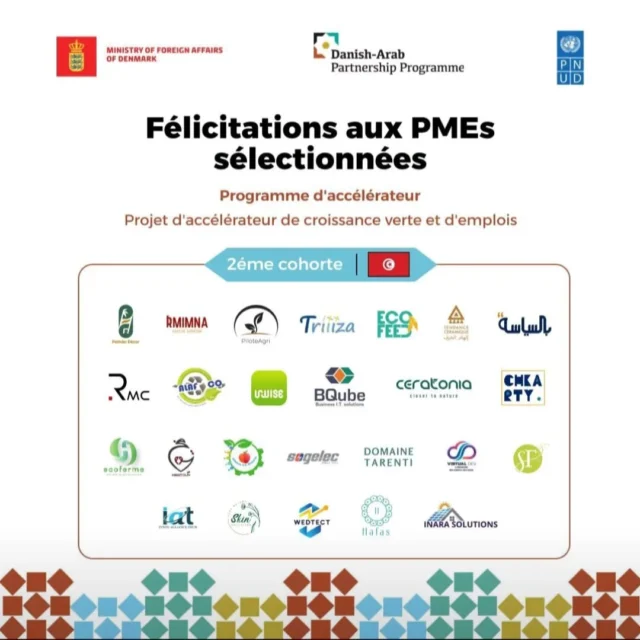 🎉 Une grande victoire pour Makhtoum ! 🎉

Nous sommes ravis d'annoncer que Makhtoum a été sélectionné pour rejoindre la 2ème cohorte du Programme d'accélérateur de croissance verte et d'emplois, porté par le PNUD en partenariat avec le Danish-Arab Partnership Programme et le Ministère des Affaires Étrangères du Danemark. 🌿🌍

👉 Après un parcours de sélection rigoureux et un pitch devant un jury d’experts, notre projet a brillé parmi des PME innovantes tunisiennes.
C’est une étape majeure pour continuer à valoriser le patrimoine agricole et artisanal du sud tunisien à travers nos produits authentiques et naturels.

💚 Merci à nos clients et partenaires pour leur soutien continu. Ensemble, nous faisons avancer l’économie locale et durable !
#Makhtoum #Entrepreneuriat #Innovation #CroissanceVerte #PNUD #Tunisie #flat6labs